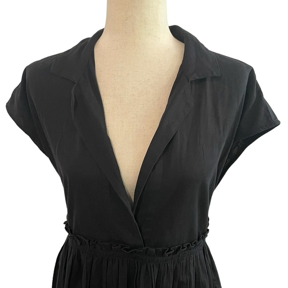 FREE PEOPLE Black Collared Cotton Linen Blend Midi Dress New With Tags - Picture 2 of 10